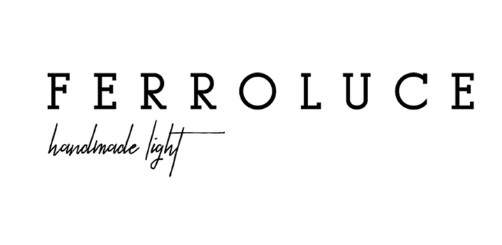 Ferroluce Leuchten – Handarbeit aus Monfalcone direkt zu Dir, Logo von Ferroluce mit 'handmade light'.