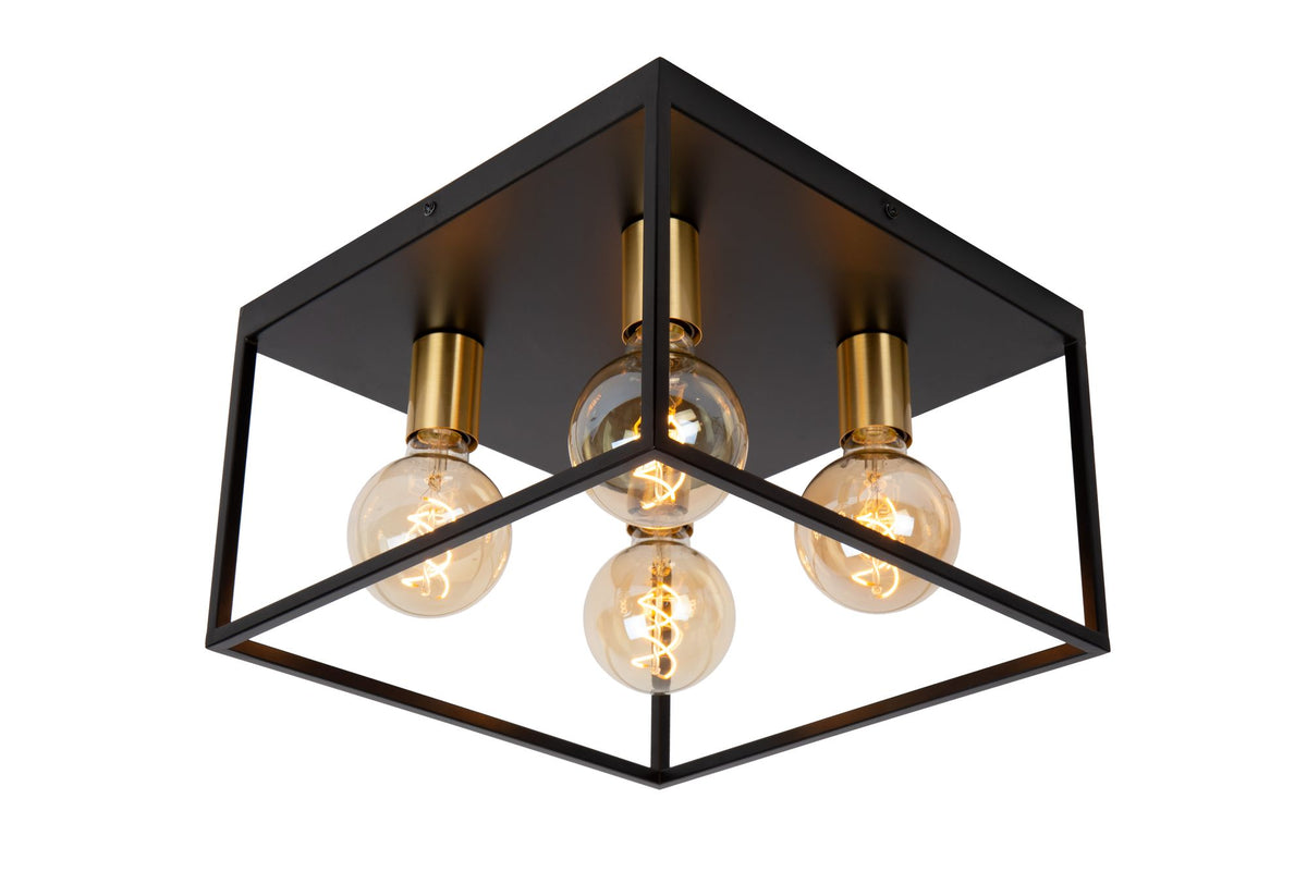 Plafoniera Ruben a 4 luci quadrata Retro Nero, Ottone 36x36cm (2)