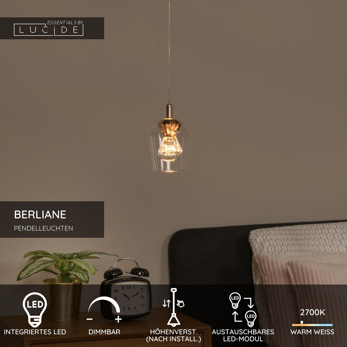 LED-Pendelleuchte Berliane dimmbar Glas Transparent (5)