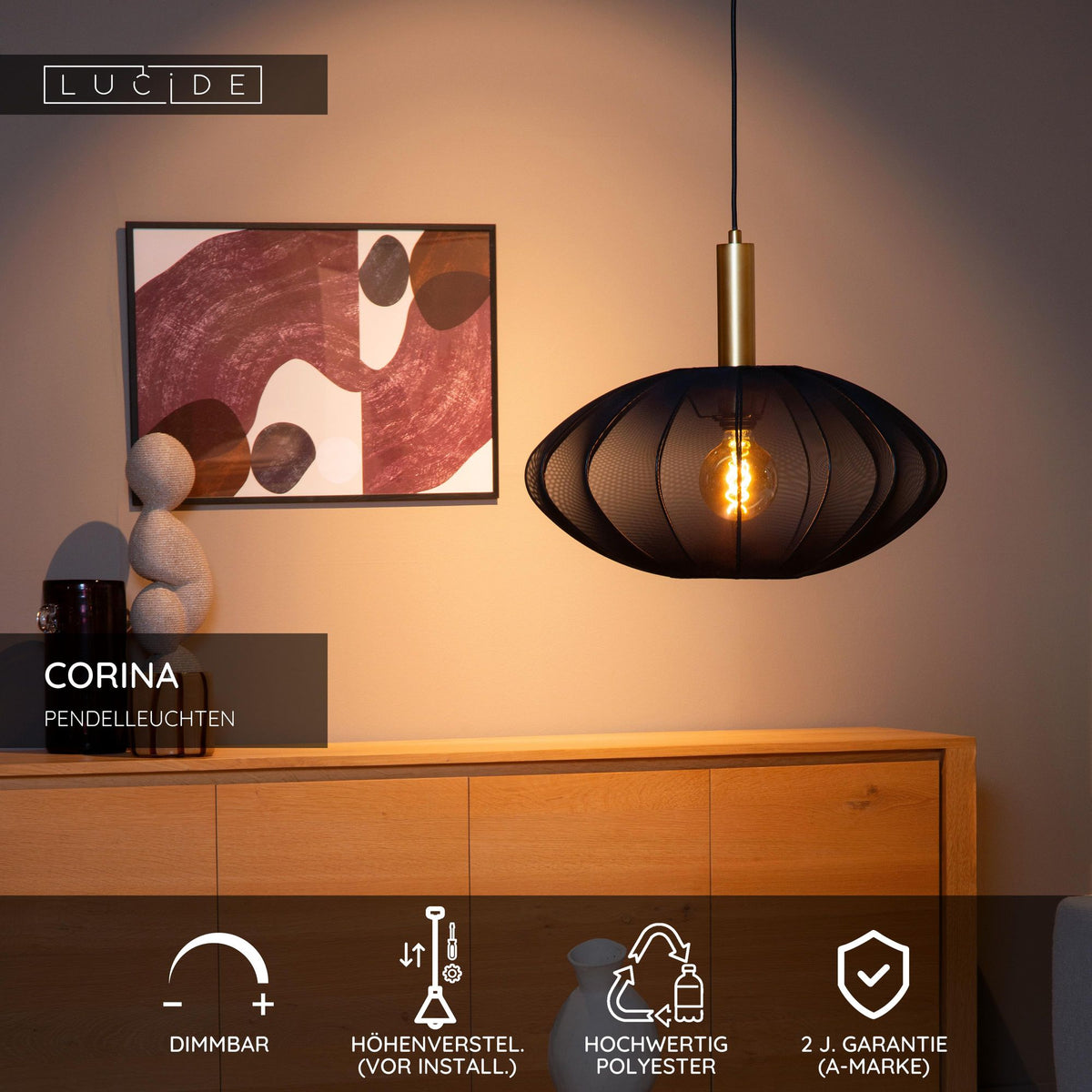 Pendelleuchte Corina mit ovalem Stoffschirm Ø 50cm (6)