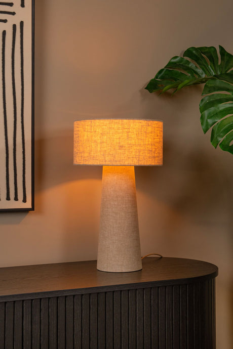 Tischleuchte Leeroy 1-flammig mit Leinenschirm Taupe 30cm (1)