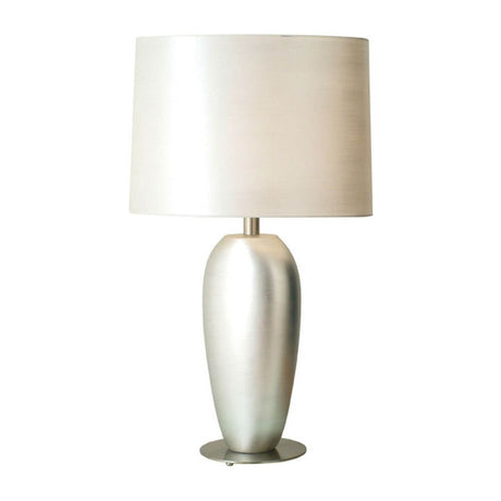 Tischleuchte Sigma Oval Grande Keramik-Metall, Blattversilbert - moderne Tischlampe mit schlichter Eleganz in Silber.