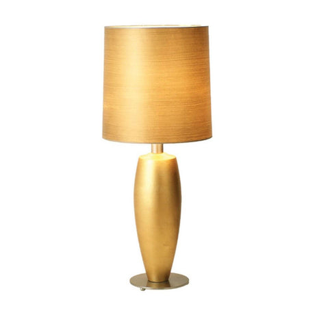 Lampa stołowa Omega Sottile z ceramiki i metalu, pozłacana płatkami i niklowana, z złotym kloszem.