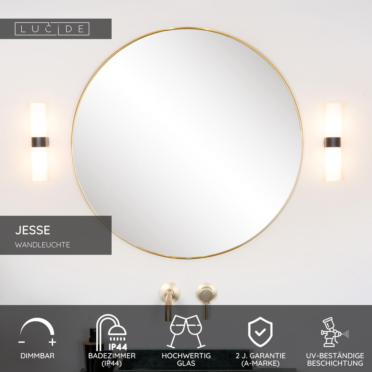 Badezimmer-Wandleuchte Jesse 2-flammig IP44 Glas Schwarz (10)