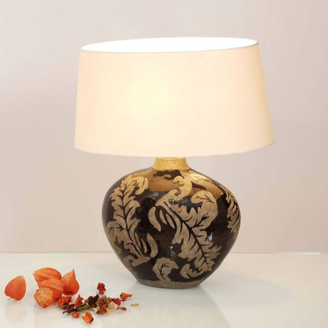 Table lamp Toulouse Oval Glazed Ceramic Black-Mud with floral pattern and light lampshade