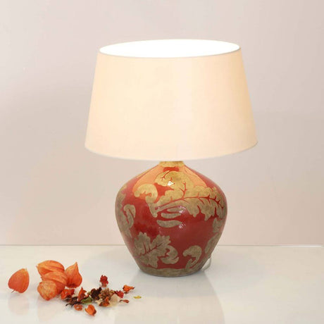 Table lamp Toulouse glazed ceramic red-mud with floral patterns and elegant form.