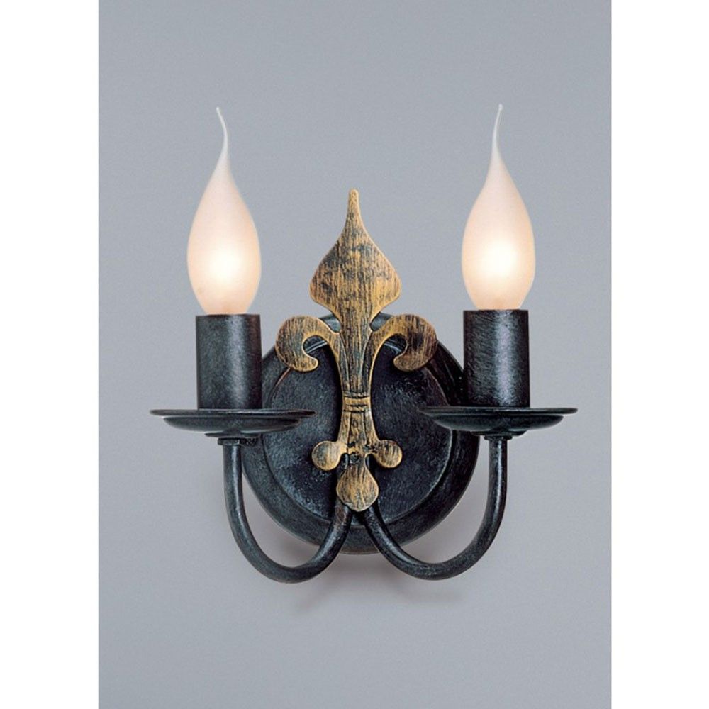 Castello Wandleuchte 2-flammig Schwarz-Silber Gold antik 20cm mit elegantem Design und leuchtenden Kerzenlampen.