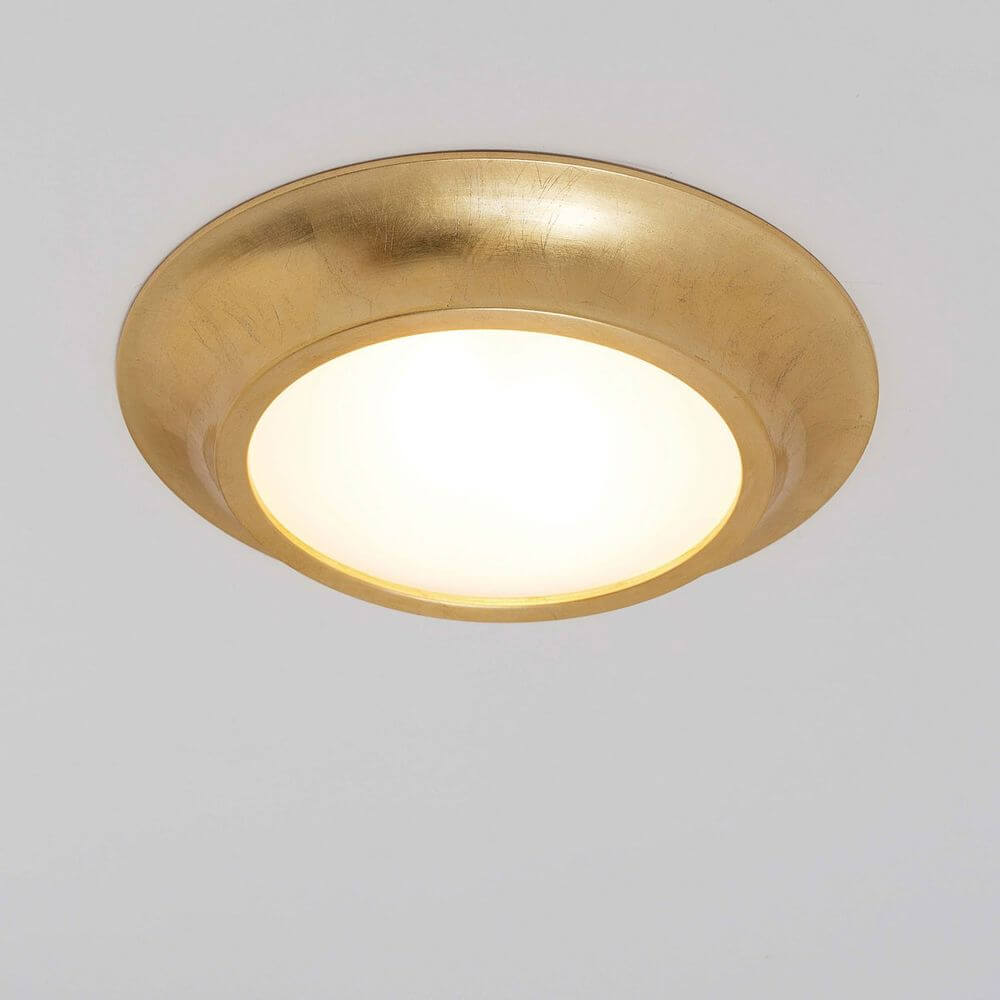 Deckenleuchte 2-flammig Spettacolo Keramik Gold in elegantem Design mit goldenem Rand und hellem Licht.