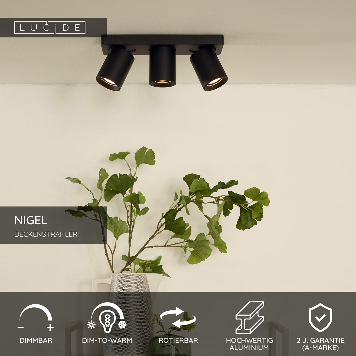 LED-Spot de plafond Nigel à 3 lampes, dimmable, orientable et pivotant (6)