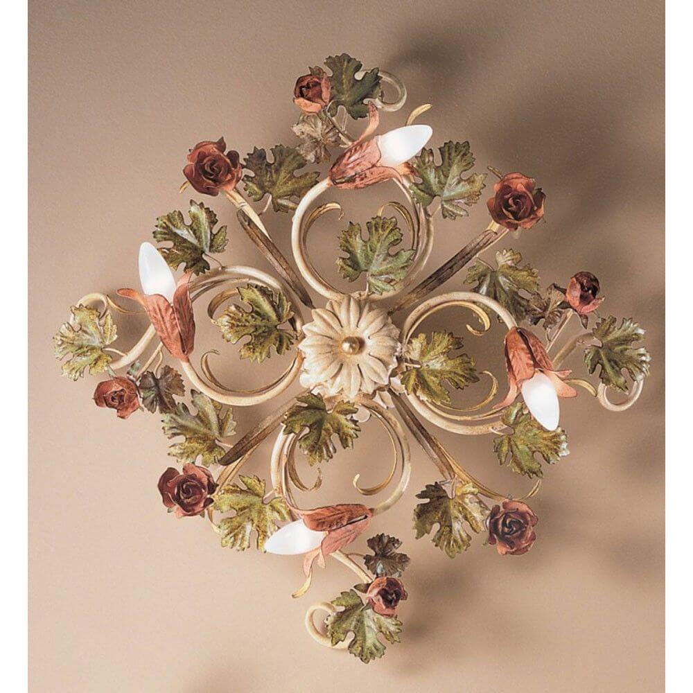 Roseto Deckenleuchte 4-flammig Altweiss natur-antik Ø 70cm mit floralem Design und eleganten Lampen.