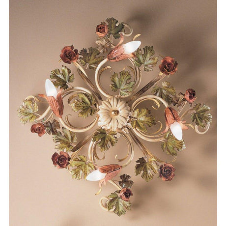 Roseto Deckenleuchte 4-flammig Altweiss natur-antik Ø 70cm mit floralem Design und eleganten Lampen.