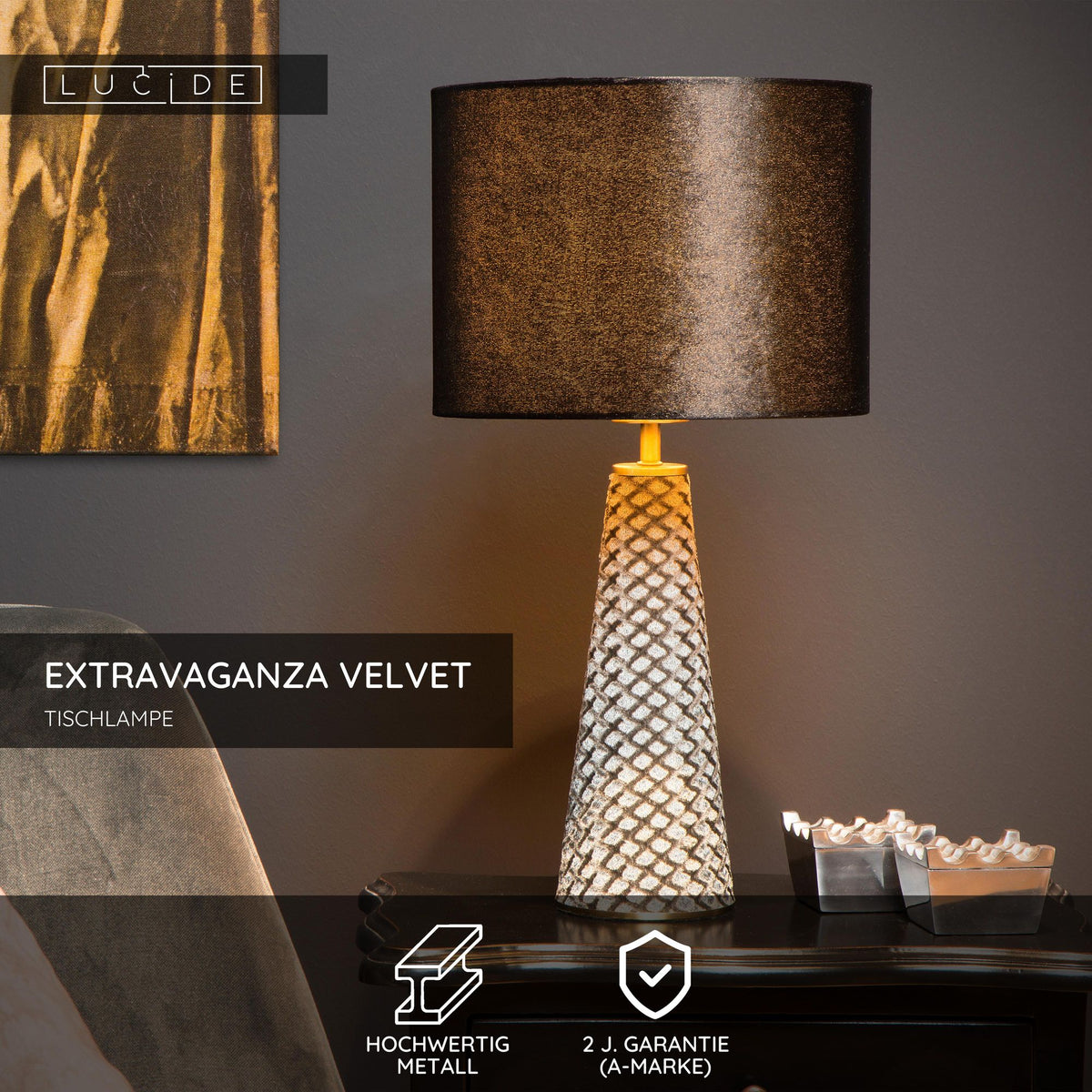 Tischleuchte Extravaganza Velvet rund mit Stoffschirm Retro (5)