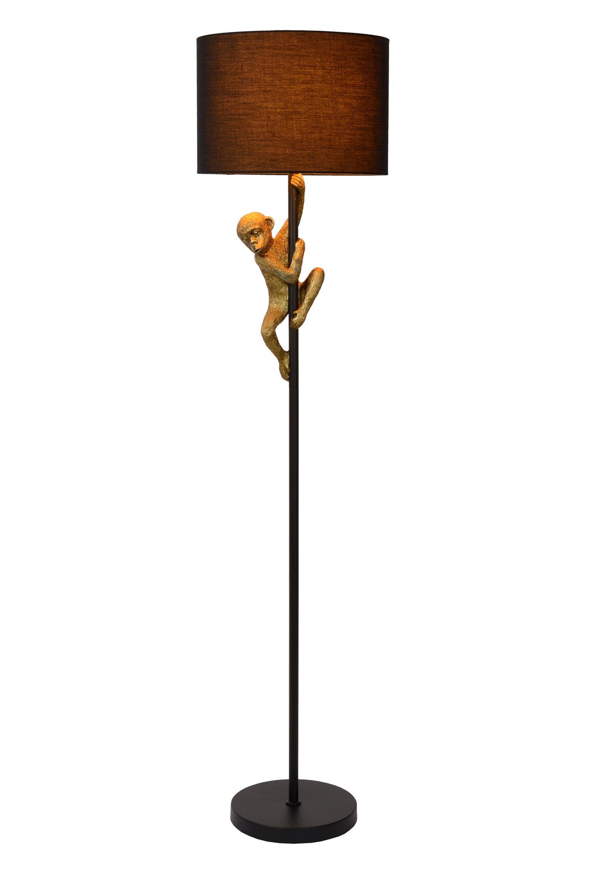 Lampa stojąca Extravaganza Chimp figurka małpy z abażurem z tkaniny Czarna, złota (2)