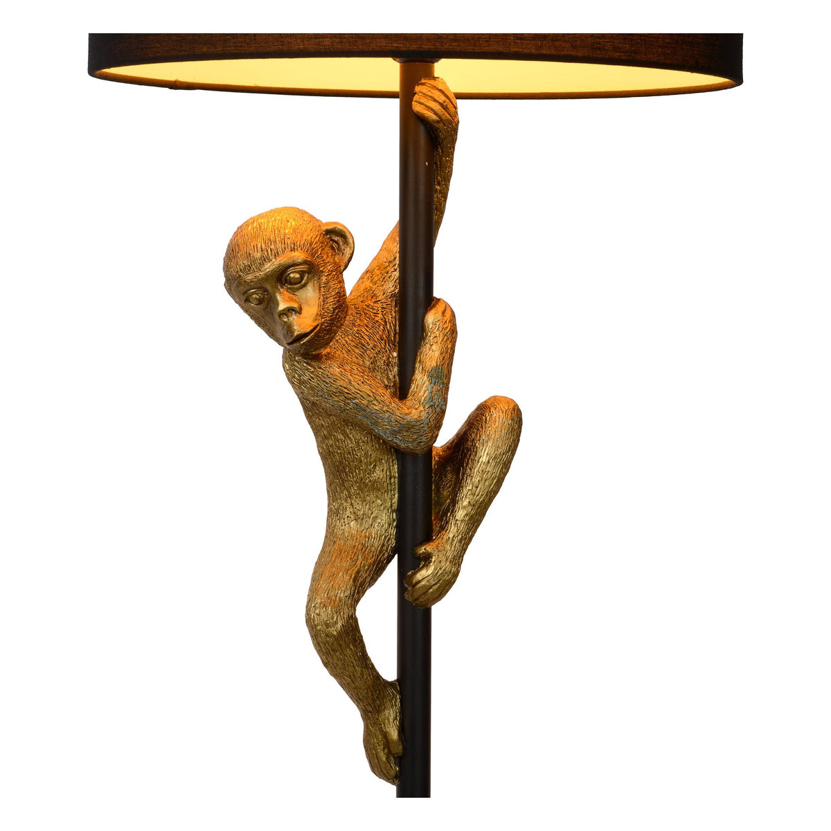 Lampa stojąca Extravaganza Chimp figurka małpy z abażurem z tkaniny Czarna, złota (5)