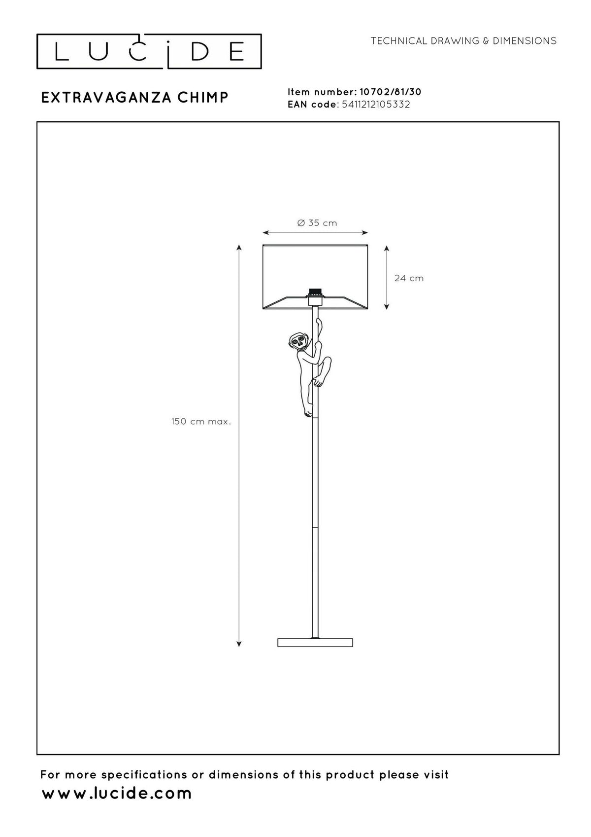Lampa stojąca Extravaganza Chimp figurka małpy z abażurem z tkaniny Czarna, złota (7)