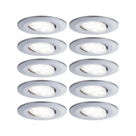 10er-Set LED Einbaulampen Calla IP65 schwenkbar 4000K Chrom-Matt in einem modernen Design.