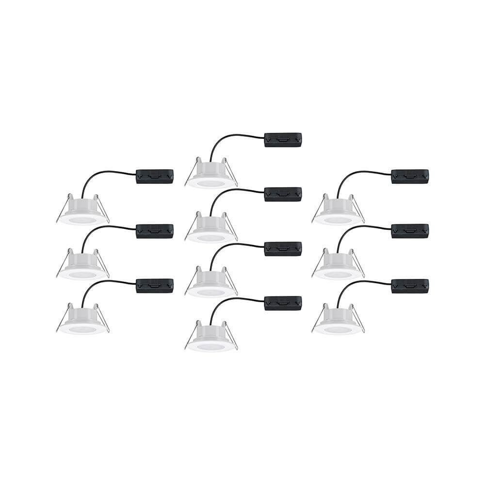 10er-Set LED Einbauleuchten Calla IP65 schwenkbar 4000K Weiß mit Kunststoff-Gehäuse und 230V-Direktanschluss.