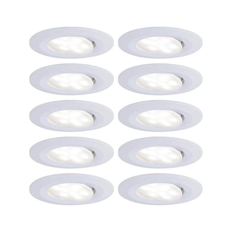 10er-Set LED Einbauleuchten Calla IP65 schwenkbar 4000K Weiß in mattem Weiß, blendfrei für Neuinstallationen.