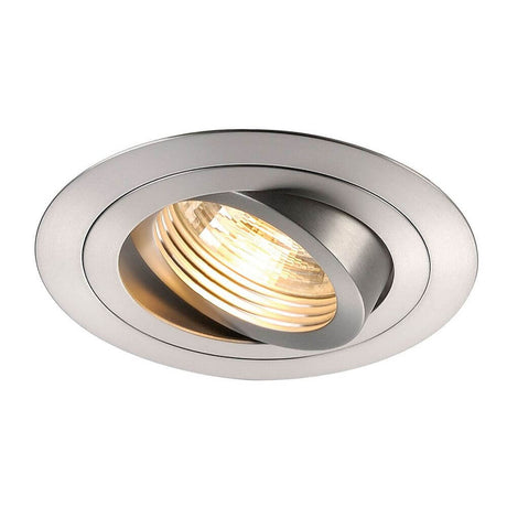 New Tria GU10 Round Einbautrahler Alu-Gebürstet in runder, eleganter Form mit warmem Licht.