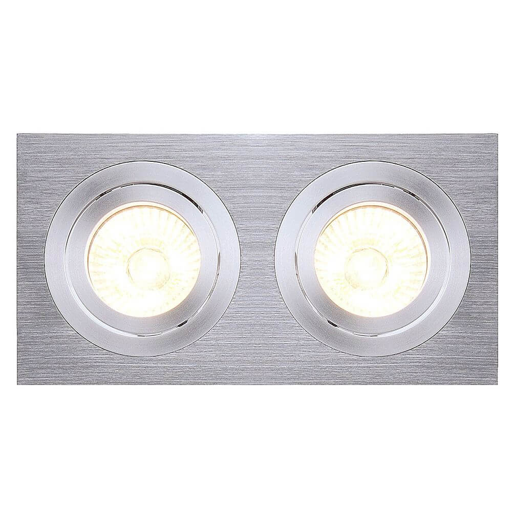 New Tria II GU10 Downlight Rechteckig Alu-Gebürstet mit zwei Leuchtmitteln und schwenkbarem Design.