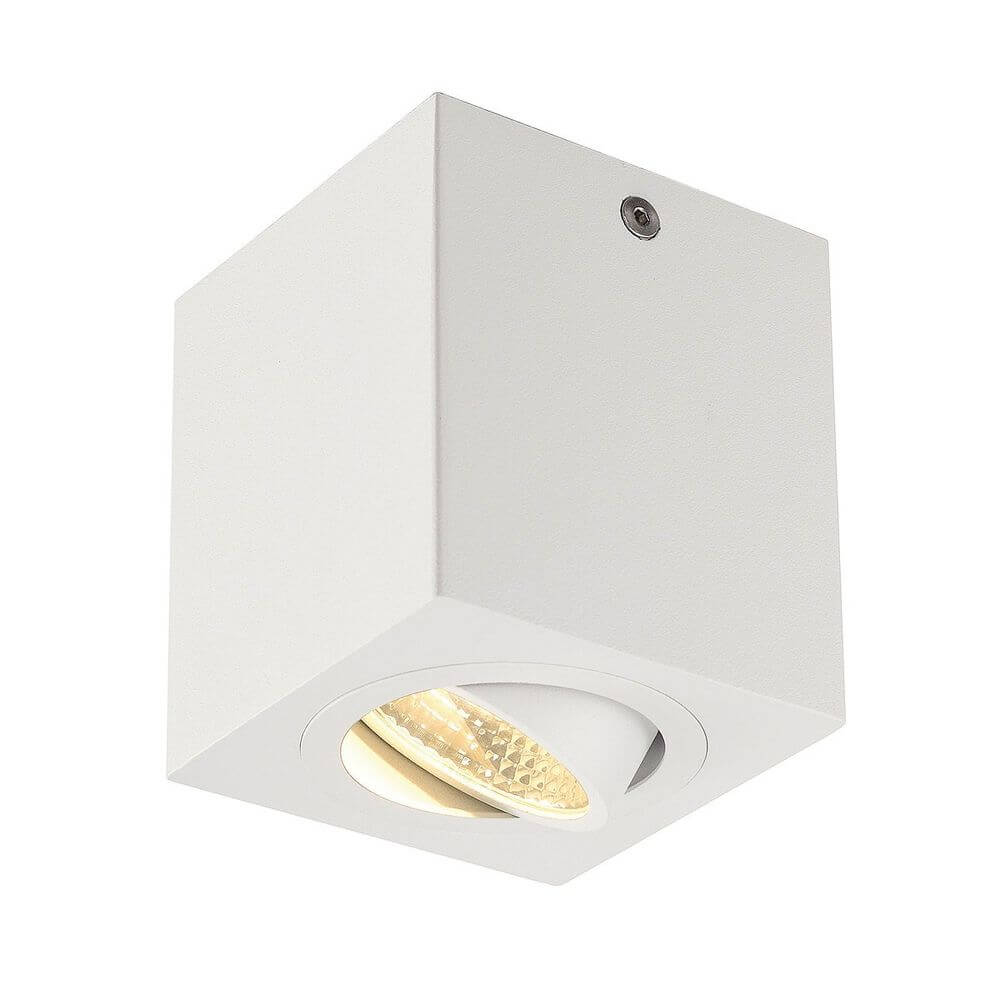 Triledo Square CL LED Aufbau-Downlight Weiß 38° 3000K in modernem Design, dreh- und schwenkbar, aus Aluminium.