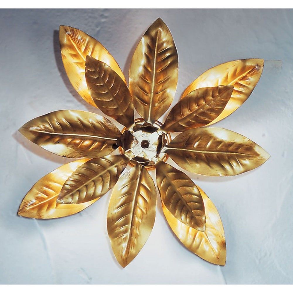 Złoty sufitowy gwiazdor Ø 49cm z złotymi liśćmi do stylowego oświetlenia sufitowego.