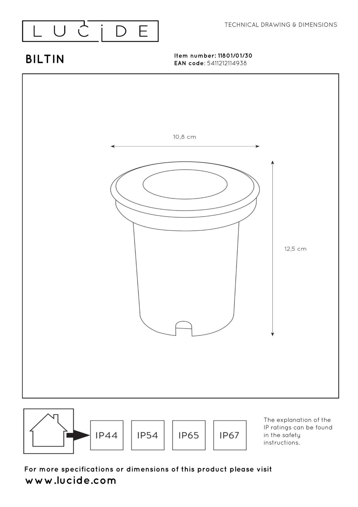 Projetor de encastrar no pavimento Biltin IP67 Ø 10,8cm Preto (5)