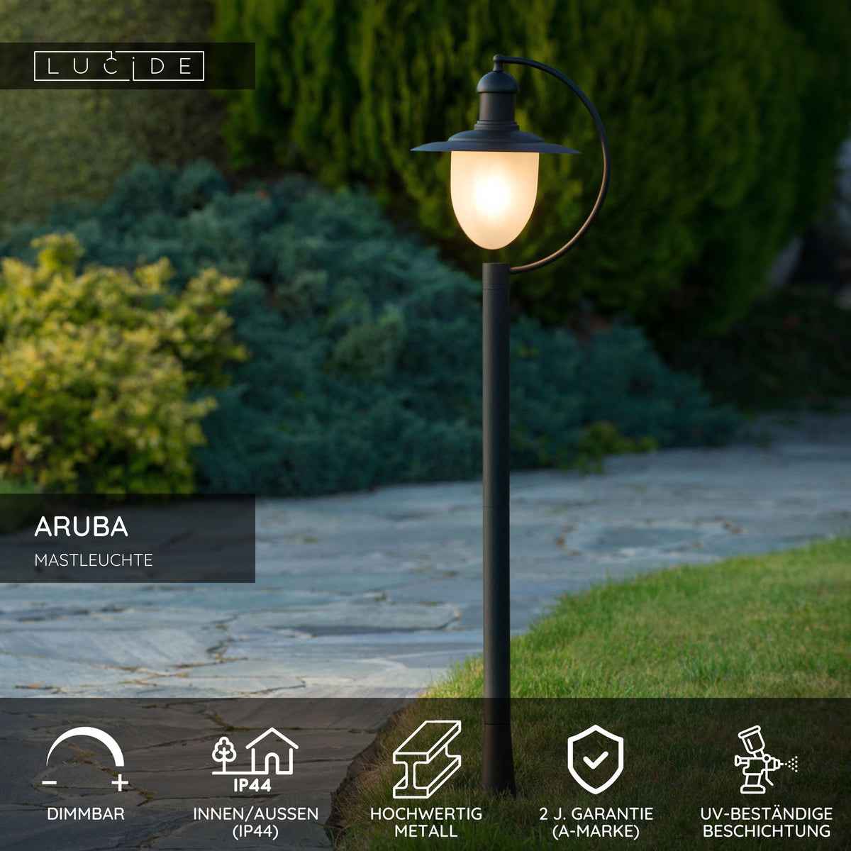 Wegeleuchte Aruba IP44 mit Glasschirm 110cm (5)