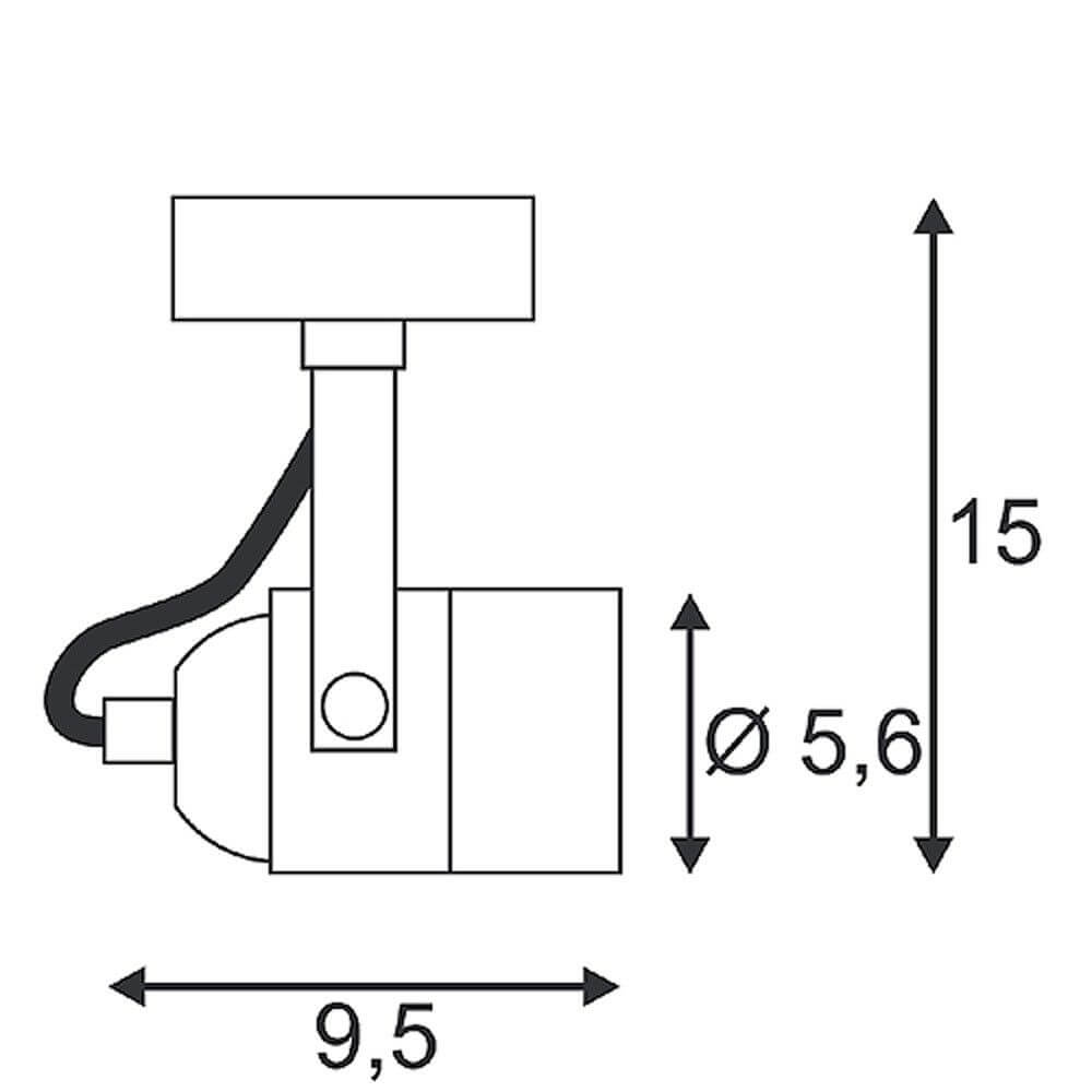 Spot 79 230V Wand- und Deckenleuchte schwarz GU10 max. 50W technische Zeichnung mit Abmessungen.