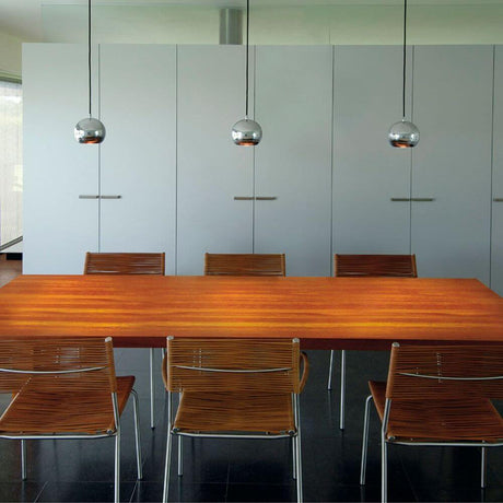 Light Eye Pendelleuchte chrom GU10 max. 75W, moderne Pendelleuchte in Chrom über Esstisch im Designraum
