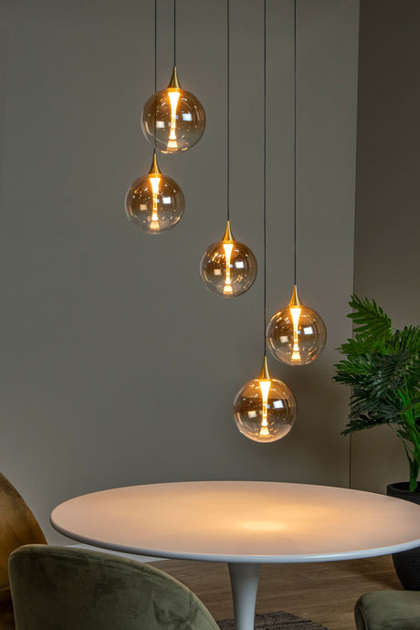LED-Pendelleuchte Gisela 5-flammig dimmbar Glas Amber 48cm (1)