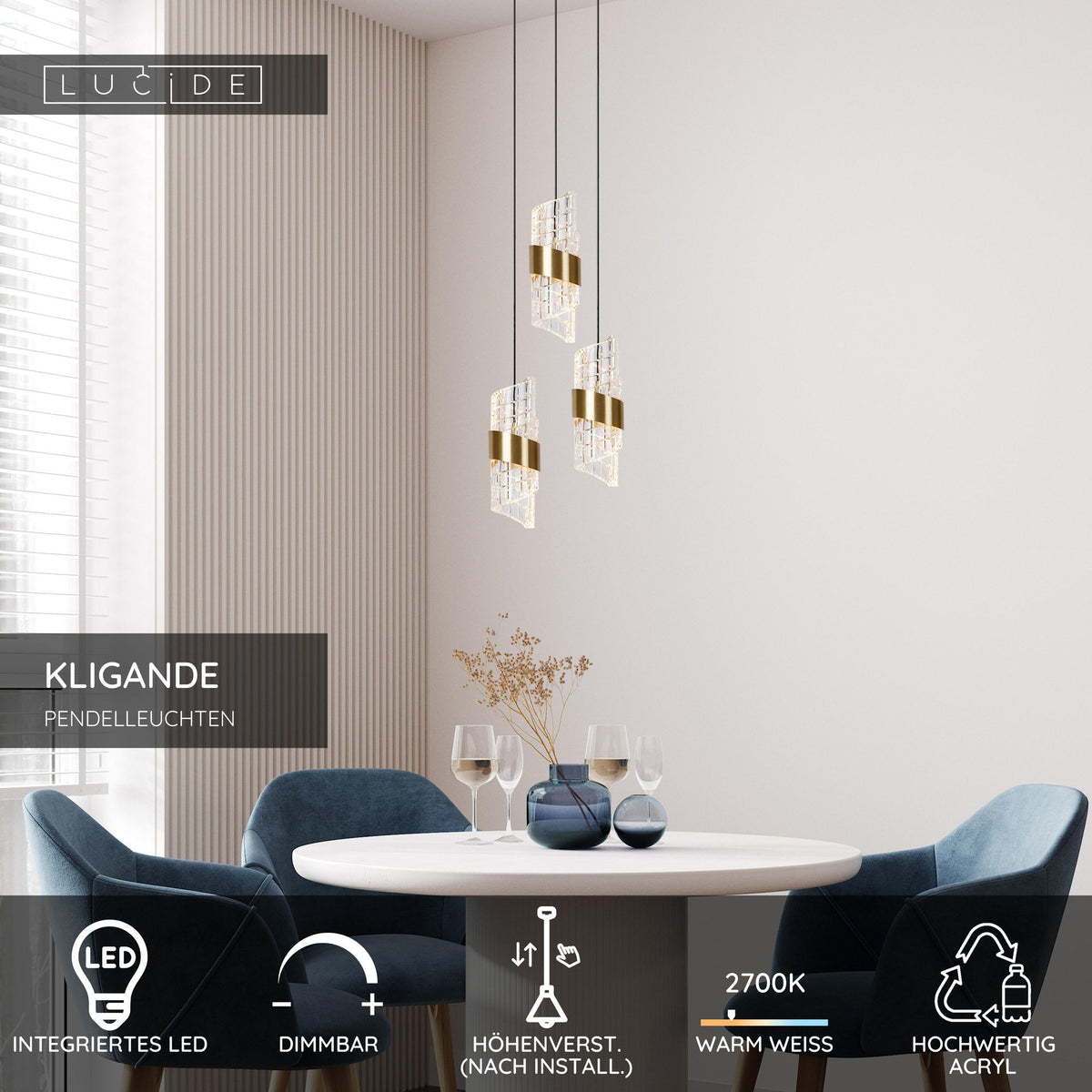 LED-Lampada a sospensione Kligande a 3 luci dimmerabile e regolabile in altezza (6)