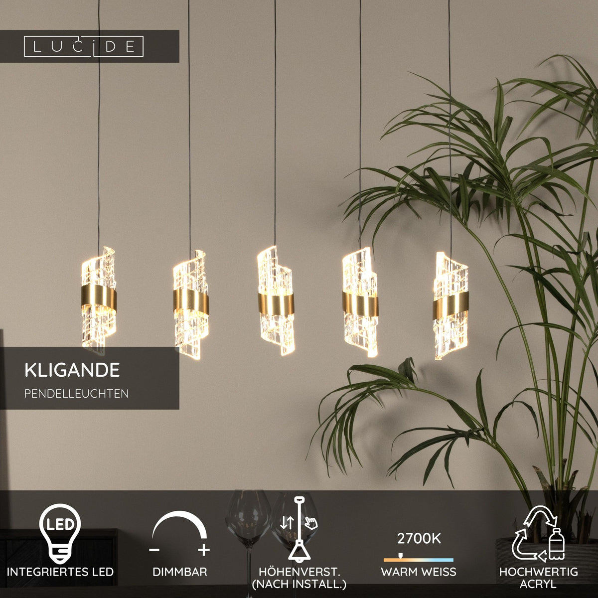 LED-Pendelleuchte Kligande 5-flammig dimmbar rechteckig (6)
