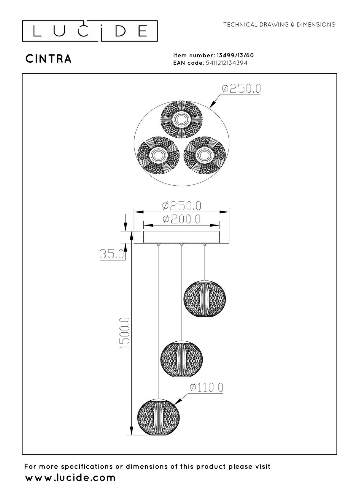 LED-Candeeiro suspenso Cintra de 3 luzes, regulável em altura e com regulação de intensidade Ø 25cm (6)