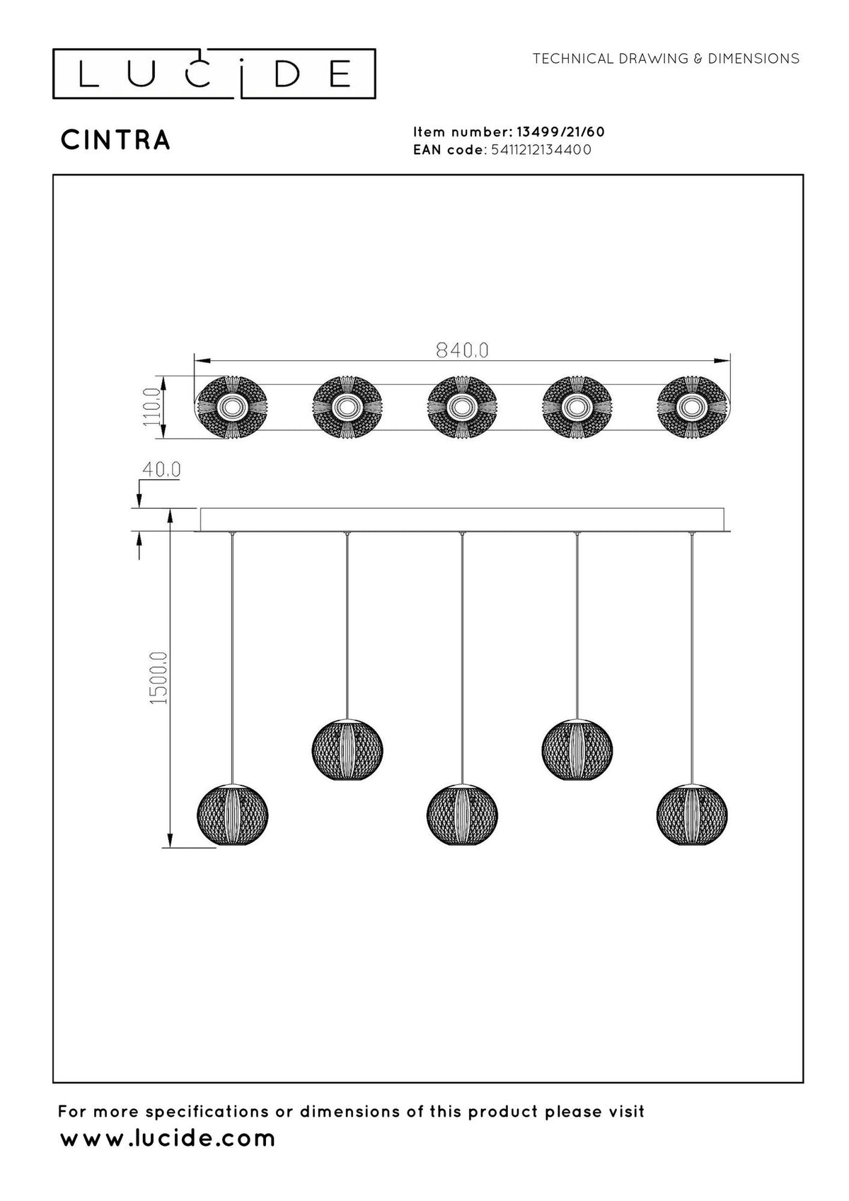 LED-pendant lamp Cintra 5-light dimmable rectangular (6)