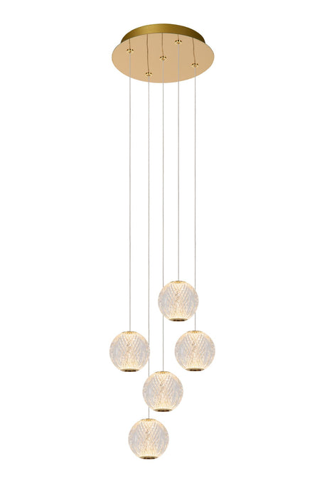 Pendelleuchte Cintra 5-flammig LED dimmbar rund Ø 32cm Warmweiß Transparent, Messing (2)