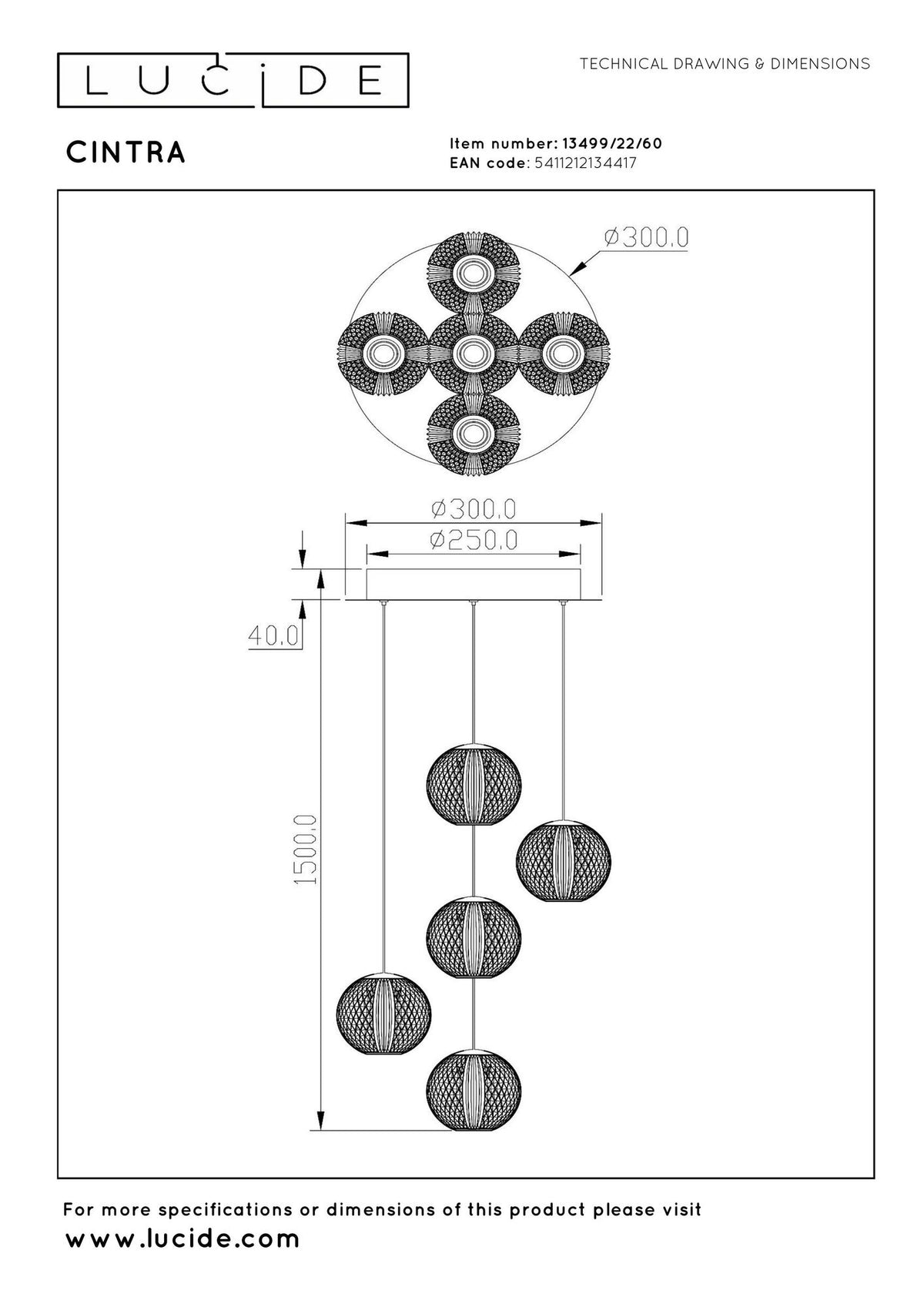 Lampada a sospensione Cintra a 5 luci LED dimmerabile rotonda Ø 32cm bianco caldo Trasparente, Ottone (6)