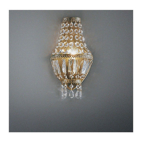 Cupola Wandleuchte grün-antik mit Gold 28cm, elegante Wandlampe mit Kristallen und antikem Finish.