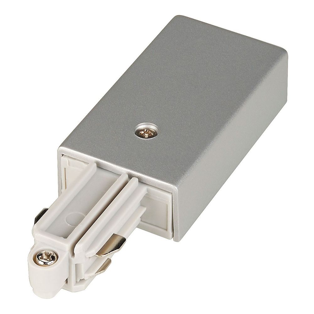 Einspeiser für 1-Phasen Stromschiene Aufbau Silbergrau Erde Rechts, Hochvolt 1Phasen-System, silberne Bauform