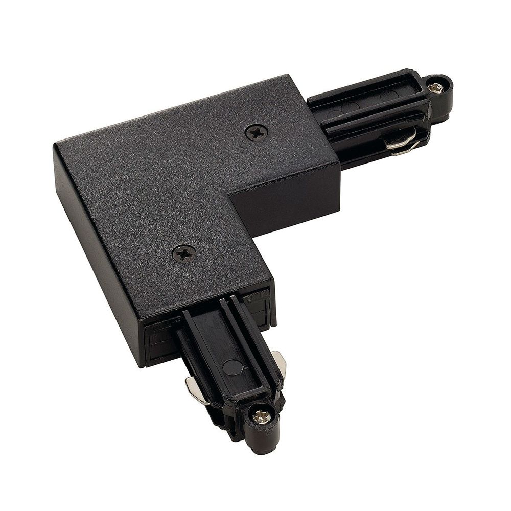 Eckverbinder für 1-Phasen HV-Schiene Aufbau Schwarz Erde Innen, Hochvolt Einspeisemöglichkeit, schwarzes Design.