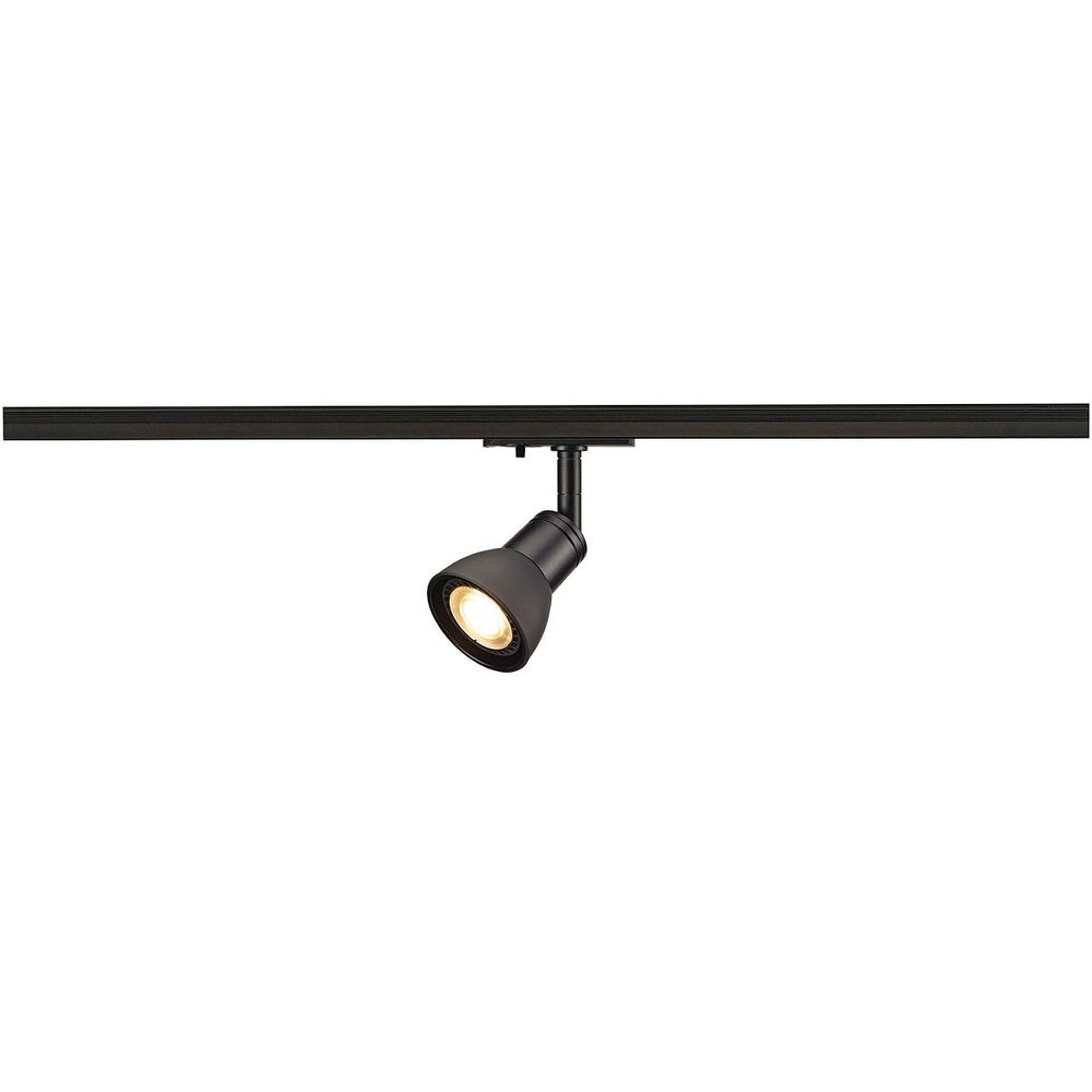 Puria 3-Phasen Spot Schwarz GU10 auf Hochvolt-Schienen-System, dreh- und schwenkbar.