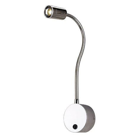 Applique murale d'exposition Dio Flex Plate LED chromée avec bras flexible et PowerLED pour un alignement individuel.