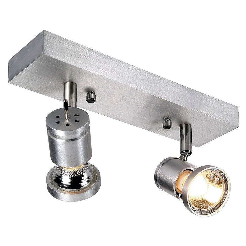 Asto II Wand- und Deckenleuchte alu brushed 2xGU10 Spot max. 75W mit gebürsteter Oberfläche und Halogenleuchtmitteln.