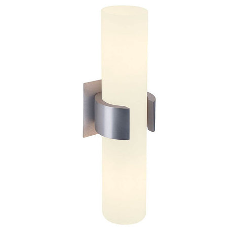 DENA II wall light brushed aluminum, glass partially satin-finished, 2x E14 max. 40W, wall-mounted with satin-finished glass cylinder.