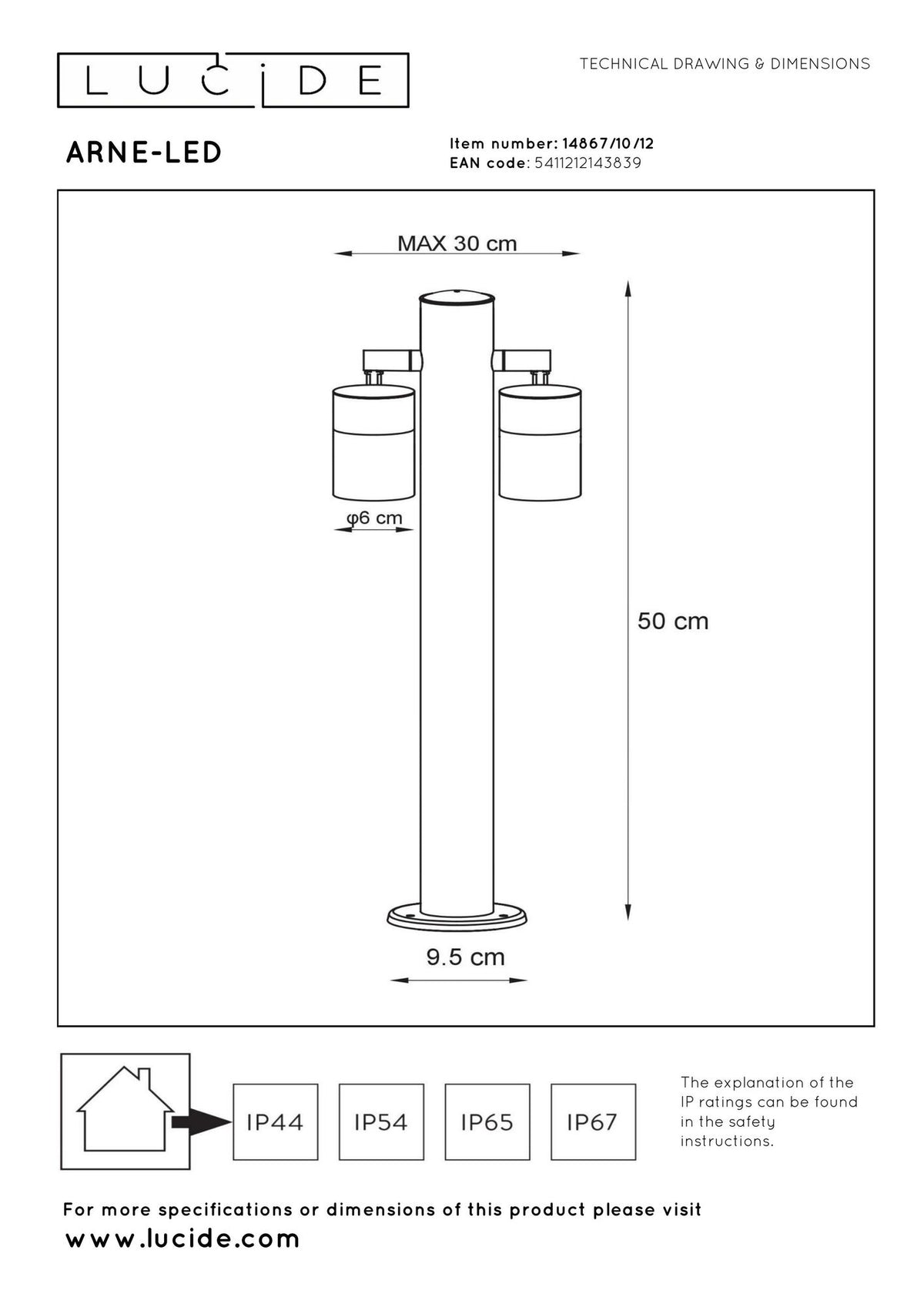 LED-Pollerleuchte Arne 2-flammig IP44 Chrom (6)