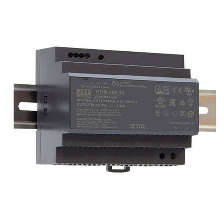 150W power supply for DIN rail 24V IP20 with DIN rail mounting and LED-strip compatibility.