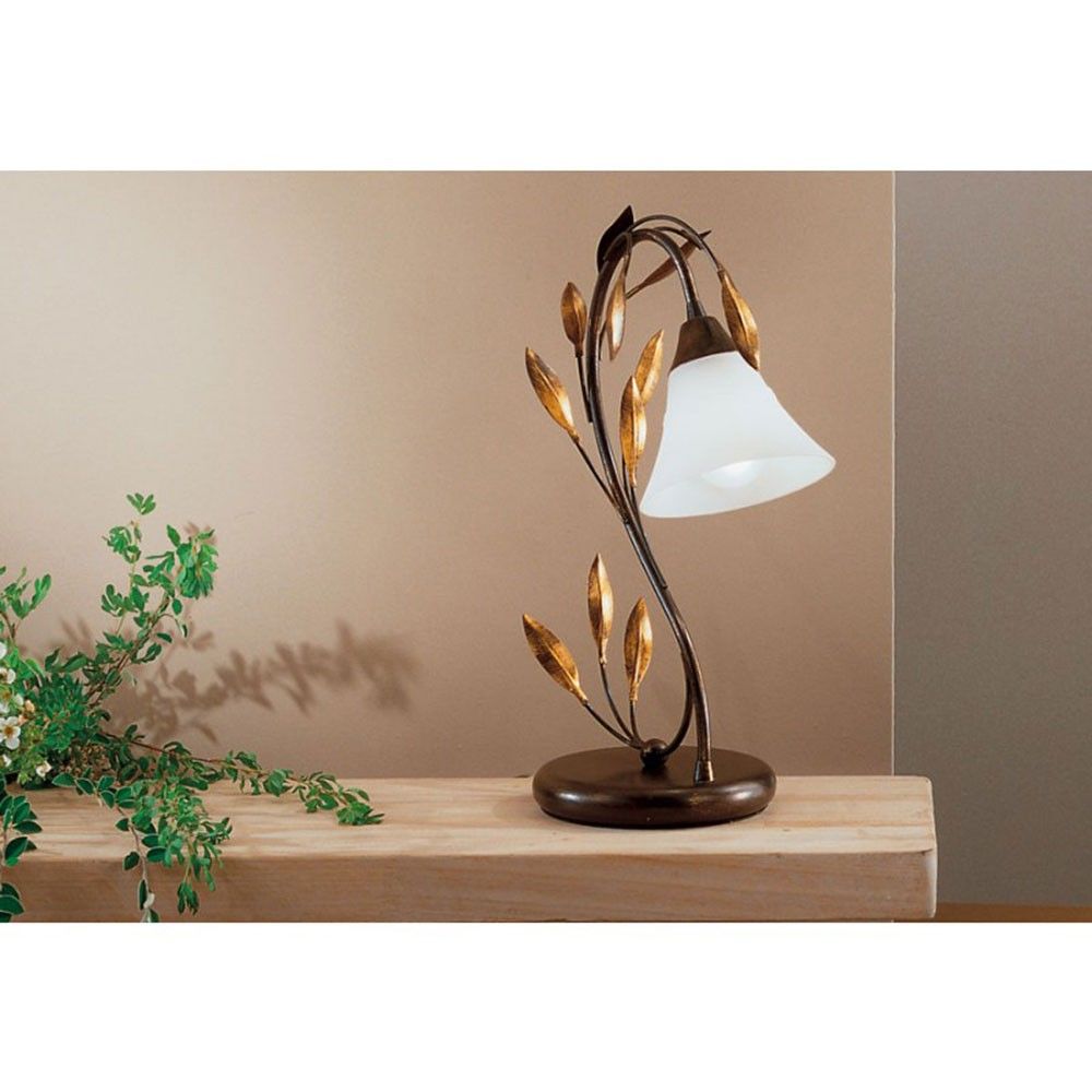 Campana Tischleuchte 38cm mit Blattdesign auf einem Holzschreibtisch, elegante Dekoration für Ihr Zuhause.