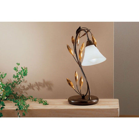Campana lampada da tavolo da 38 cm con design a foglia su una scrivania in legno, elegante decorazione per la tua casa.