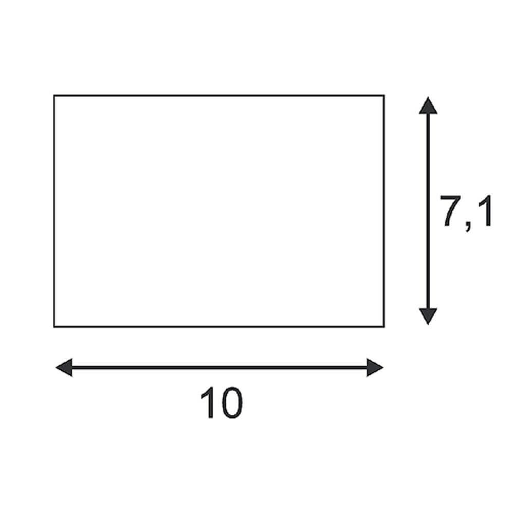 Maßzeichnung für LOGS IN Wandleuchte eckig weiß 5W LED 3000K, Abmessungen 10 cm x 7,1 cm.
