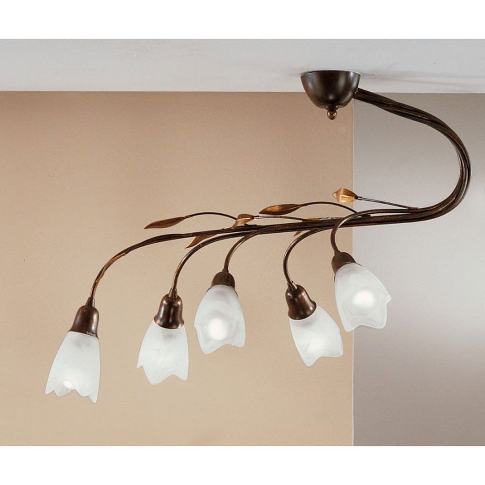 Campana Deckenleuchte 5-flammig 43cm mit blütenförmigen Glasleuchten und eleganter Metallstruktur.